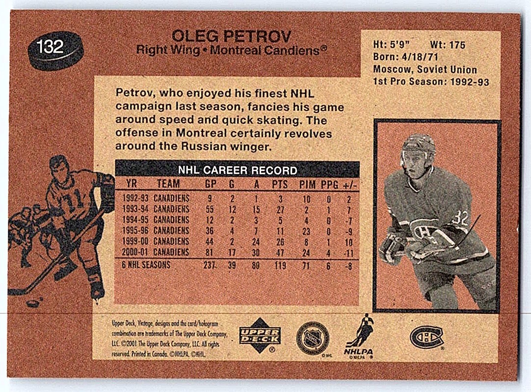 2001-02 Upper Deck Vintage Oleg Petrov #132 card back image