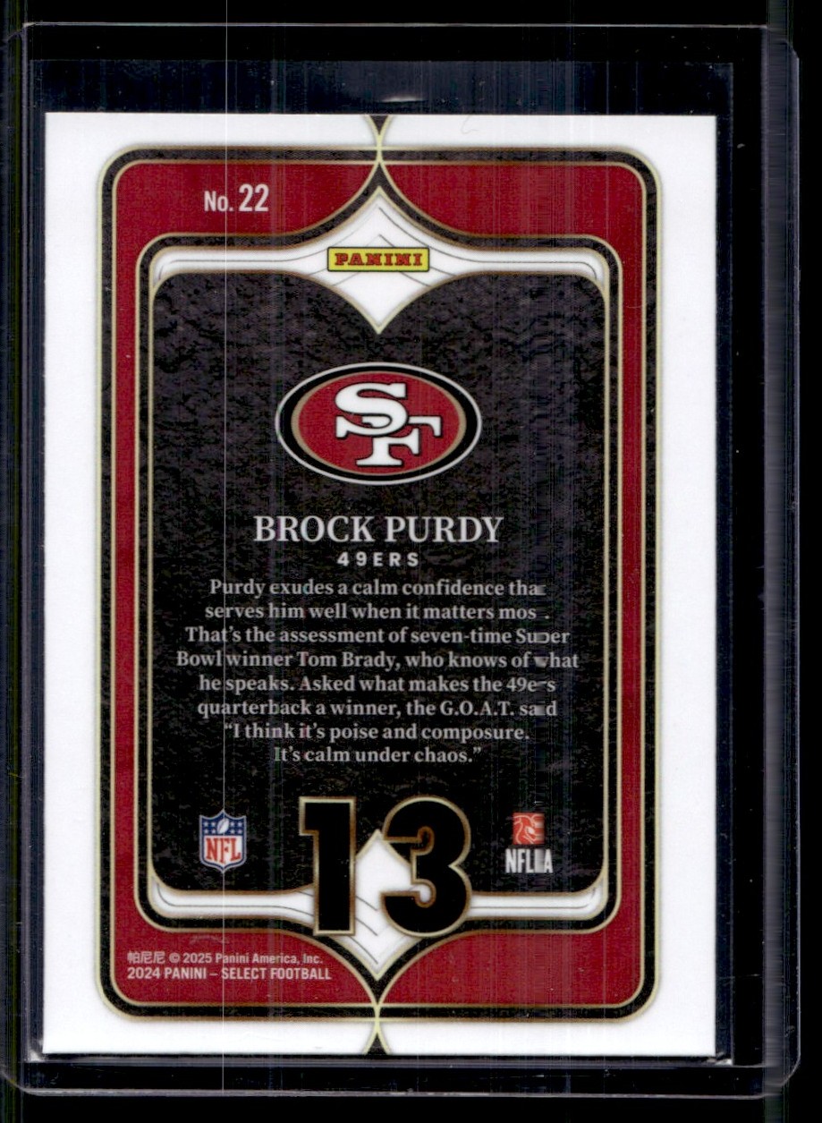 2024 Panini Select Numbers 13 Brock Purdy #22 card back image