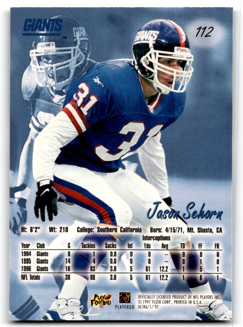 1997 ULTRA JASON SEHORN NEW YORK GIANTS #112 | eBay