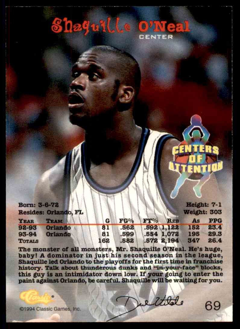 1994-95 Classic Center Of Attention Shaquille O'Neal Magic #69 ...