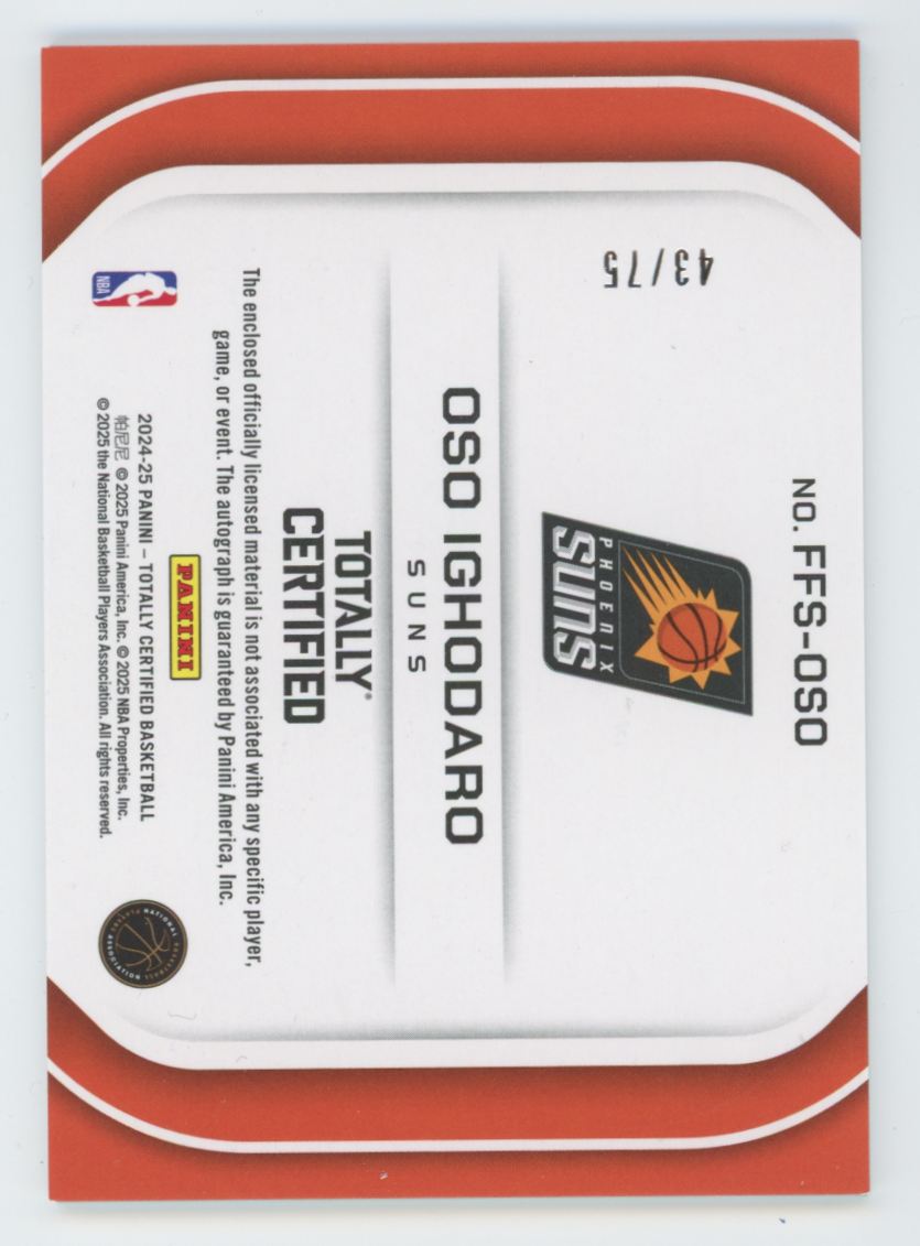 2024-25 Panini Totally Certified Freshman Fabric Signature Oso Ighodaro #FFS-OSO card back image