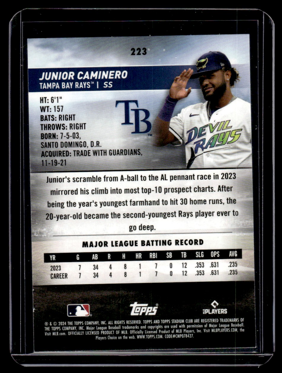 2024 Stadium Club Junior Caminero RC Tampa Bay Rays #223 | eBay
