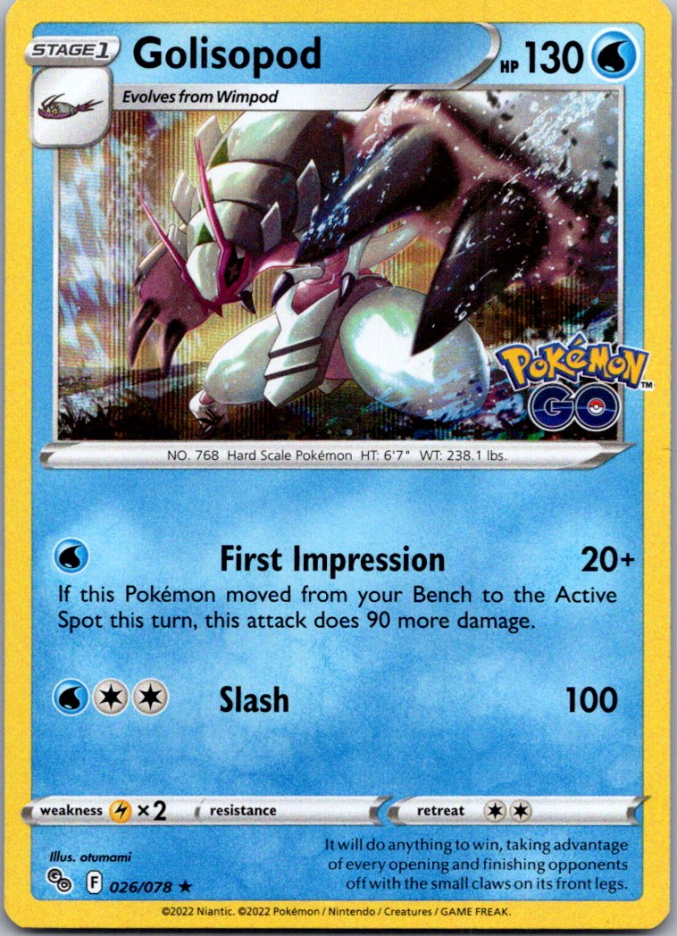 pokemon card golisopod 2022 Sword & Shield Series Pokemon Go Golisopod #026/078 on Kronozio