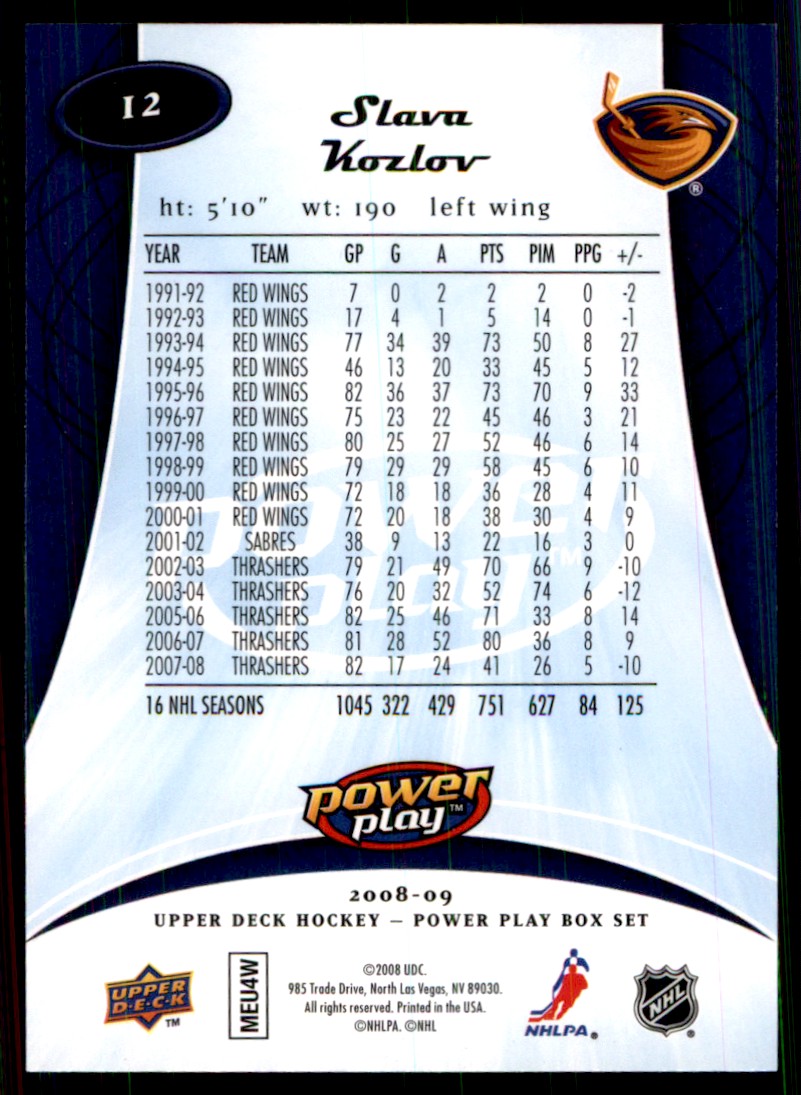 2008-09 Upper Deck Power Play Slava Kozlov Atlanta Thrashers #12