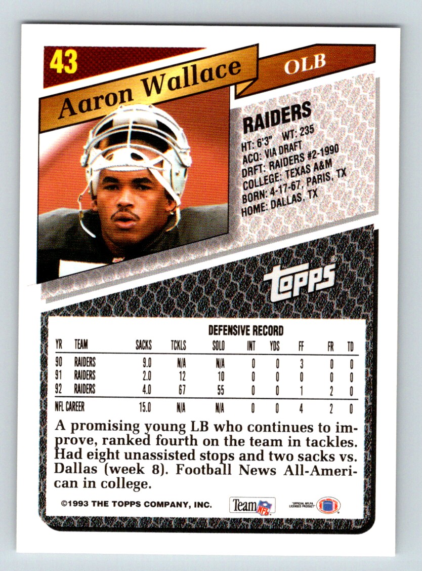 1993 Topps Aaron Wallace #43 card back image