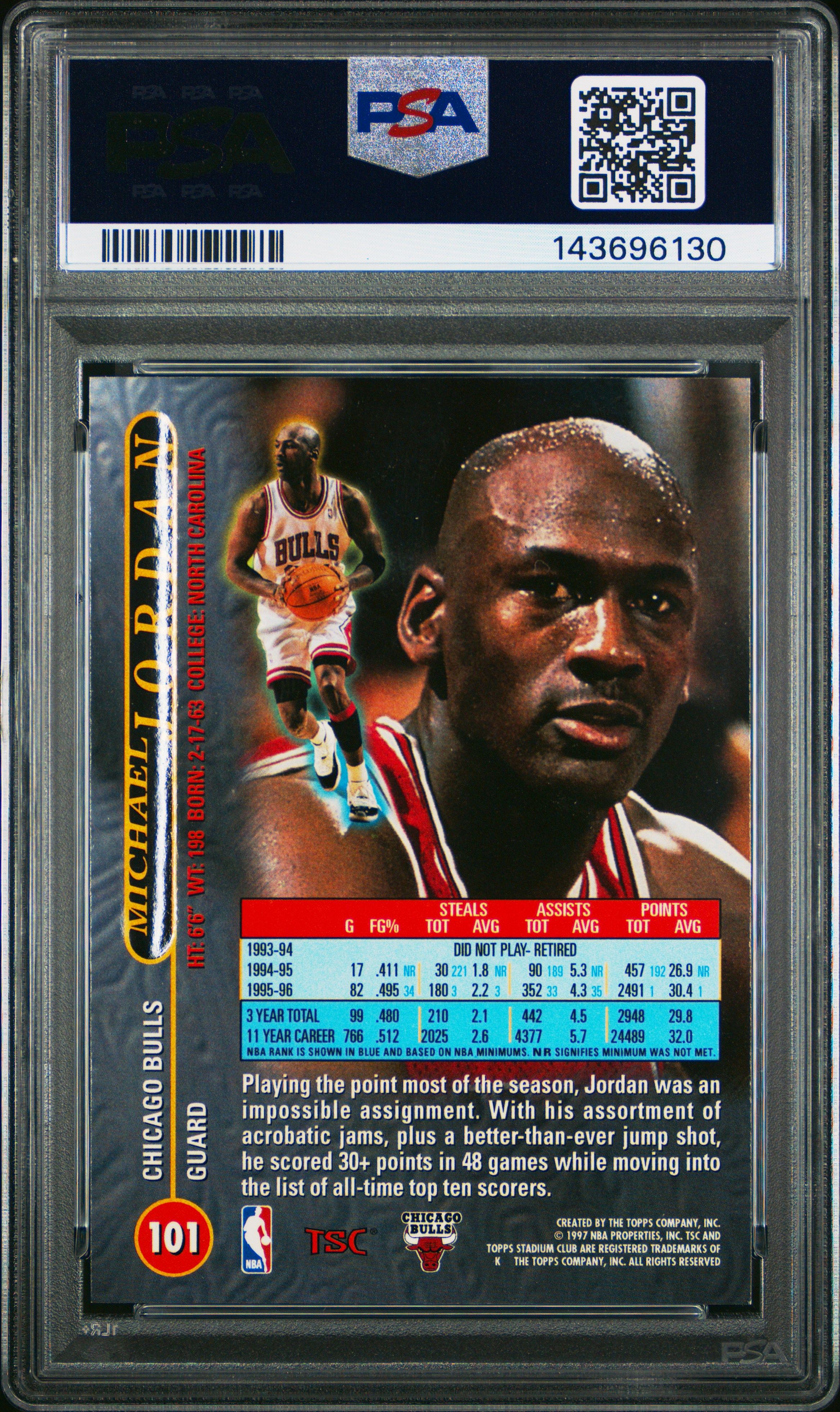 Michael Jordan 1996-97 Topps Stadium Club PSA 9 #101 Chicago Bulls 