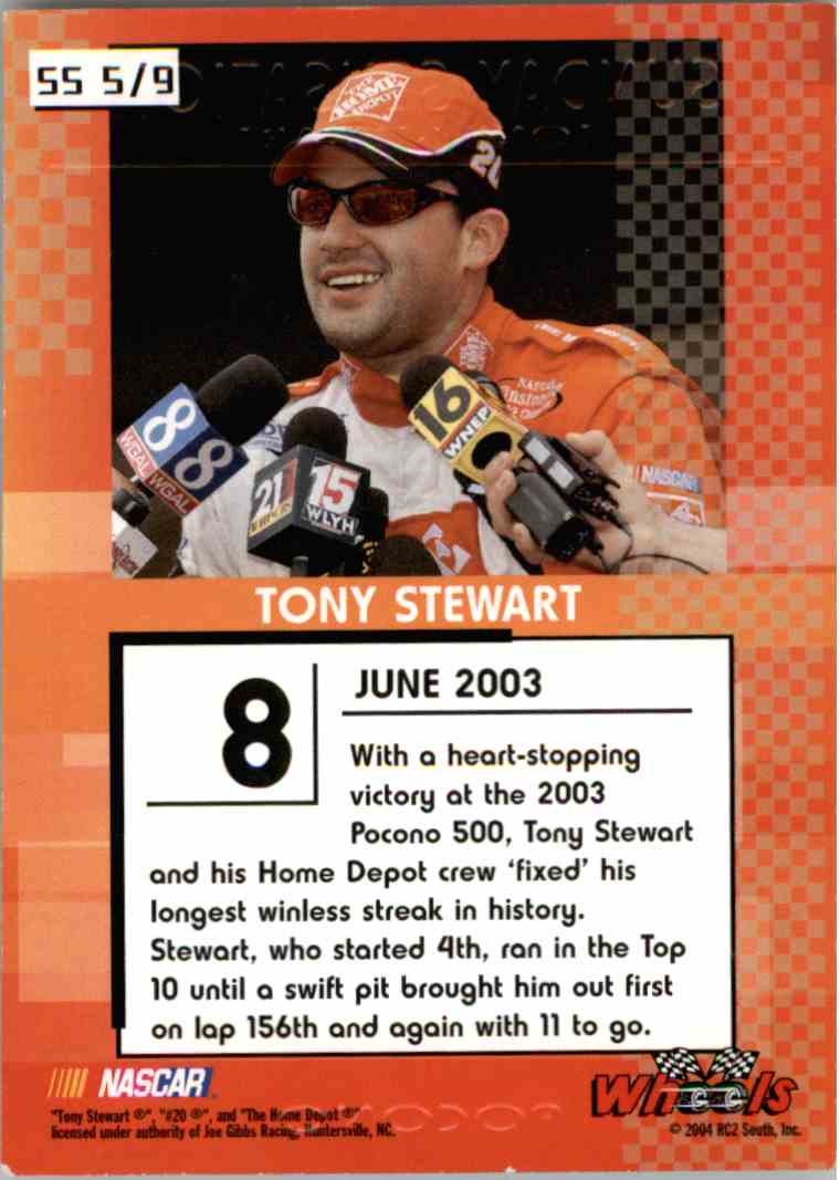 2004 Wheels High Gear Sunday Sensation Tony Stewart #SS5 card back image