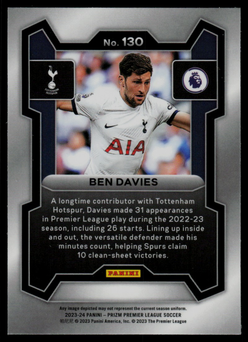 2023 Panini Prizm Premier League Ben Davies #130 card back image
