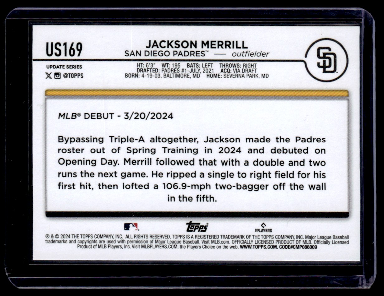 2024 Topps Update Jackson Merrill #US169 card back image