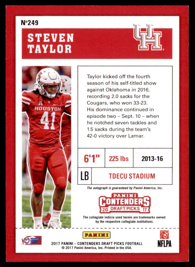 2017 Panini Contenders Draft Picks College Ticket Steven Taylor #249 card back image