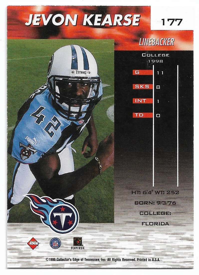 1999 Collector's Edge Fury Millennium Collection Jevon Kearse #177 card back image
