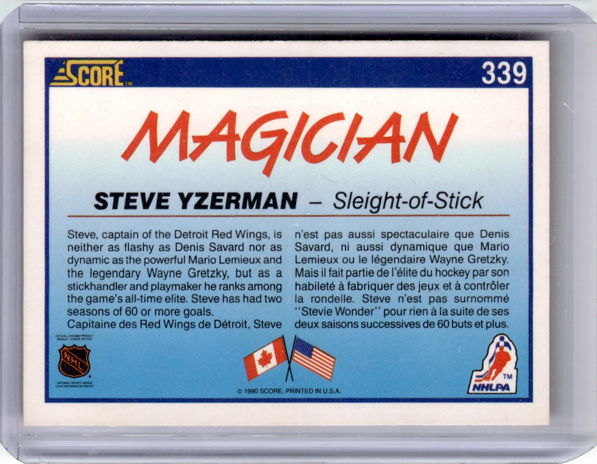 1990-91 Score Hockey Card Steve Yzerman D Detroit Red Wings #339