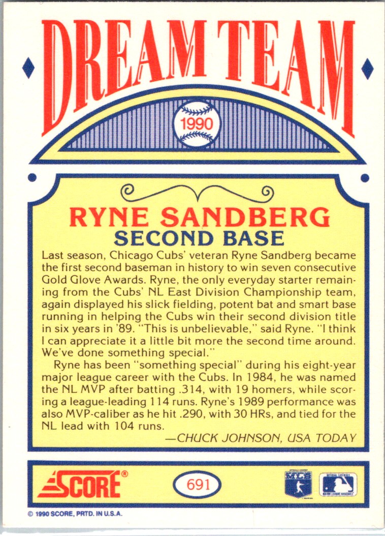 1990 Score Ryne Sandberg #691 card back image