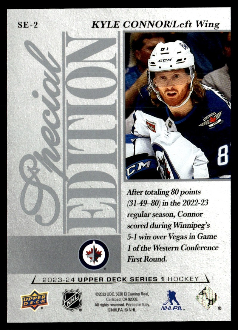 2023-24 Upper Deck Special Edition Kyle Connor #SE-2 card back image