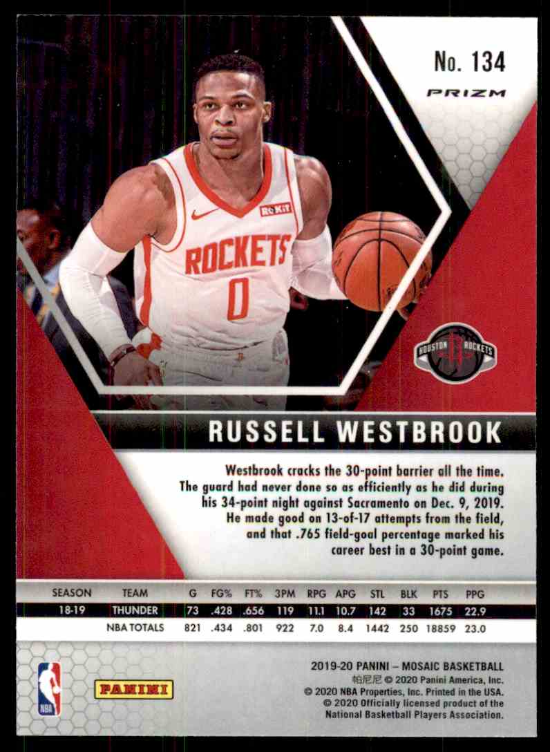 2019-20 Panini Mosaic Green Prizm Russell Westbrook Houston Rockets ...