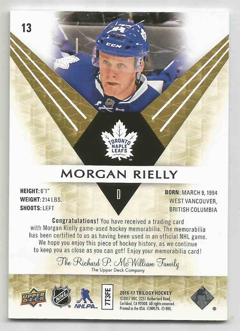 2016-17 Upper Deck Trilogy Rainbow Green Morgan Rielly #13 card back image