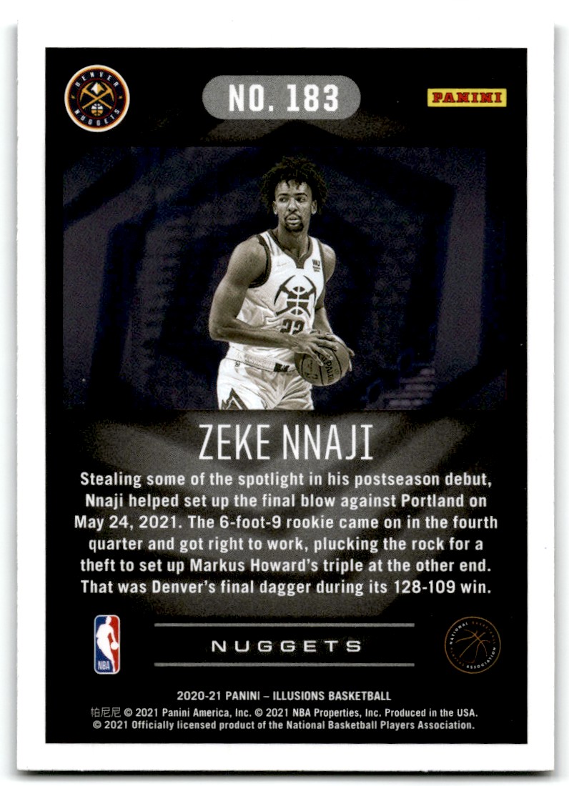 2020-21 Panini Absolute Memorabilia Zeke Nnaji Denver Nuggets #25