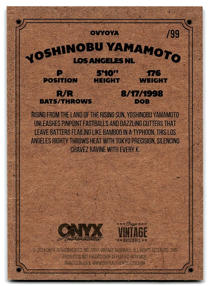 2024 Onyx Vintage BLUE YOSHINOBU YAMAMOTO #OVYOYA card back image