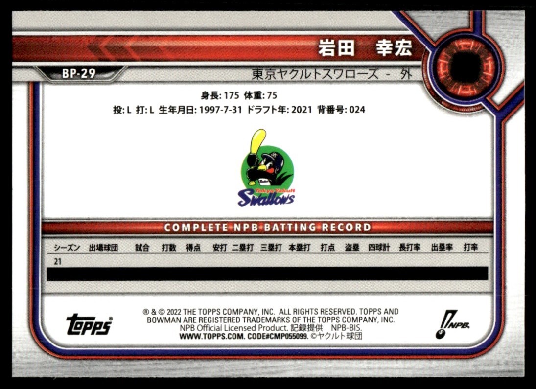 2022 Bowman Prospects NPB Nippon Professional Baseball #BP-29