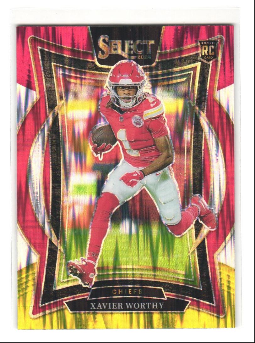 2024 Panini Select Xavier Worthy Concourse RC #32 Red and Yellow Shock