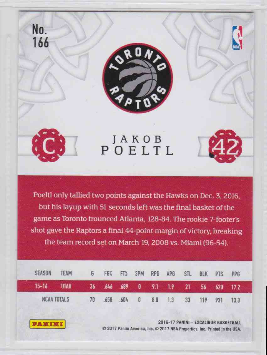 2016-17 Panini Excalibur Lord Parallel Jakob Poeltl #166 card back image