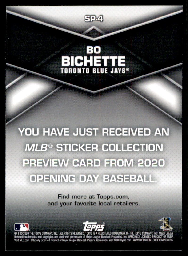 2020 Topps Opening Day 2020 Sticker Collection Preview Bo Bichette #SP-4 card back image