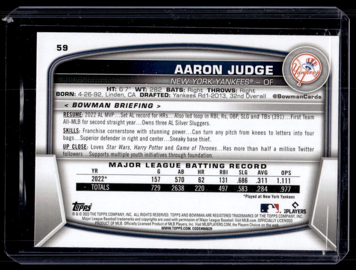 2023 Bowman Aaron Judge #59 card back image