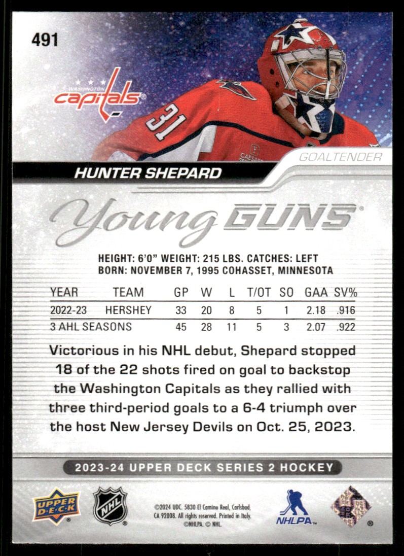 2023-24 Upper Deck YG Hunter Shepard #491 card back image