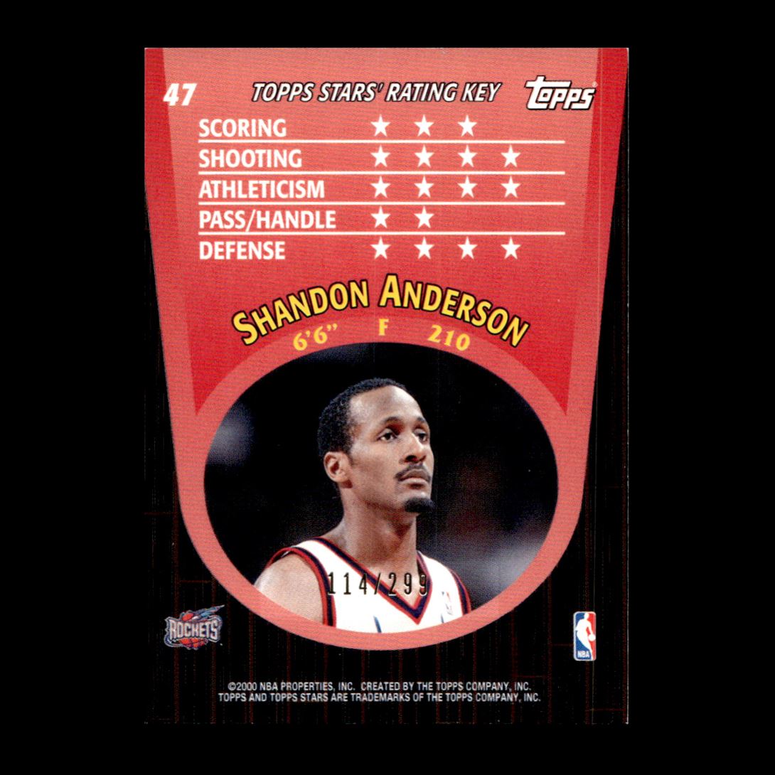 Shandon Anderson 2000-01 Topps Stars Parallel Houston Rockets #47 R328N ...