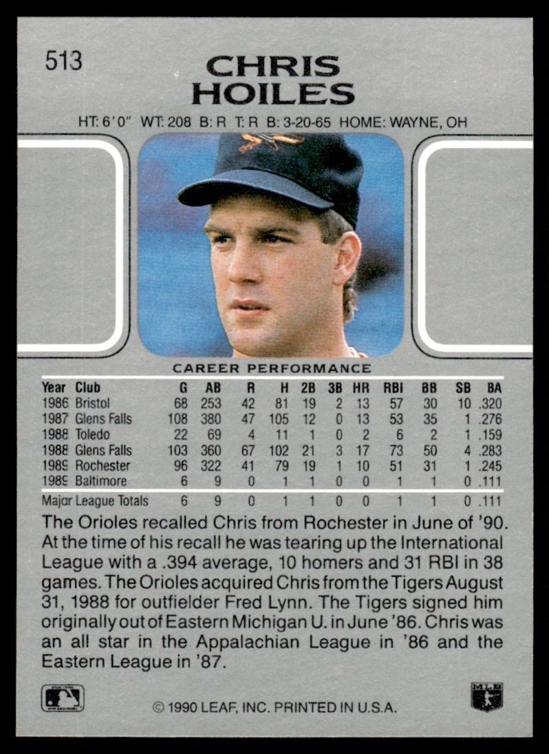 1990 Leaf Chris Hoiles #513 card back image