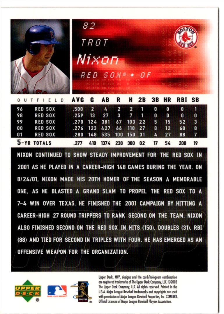 2002 Upper Deck MVP Trot Nixon #82 card back image