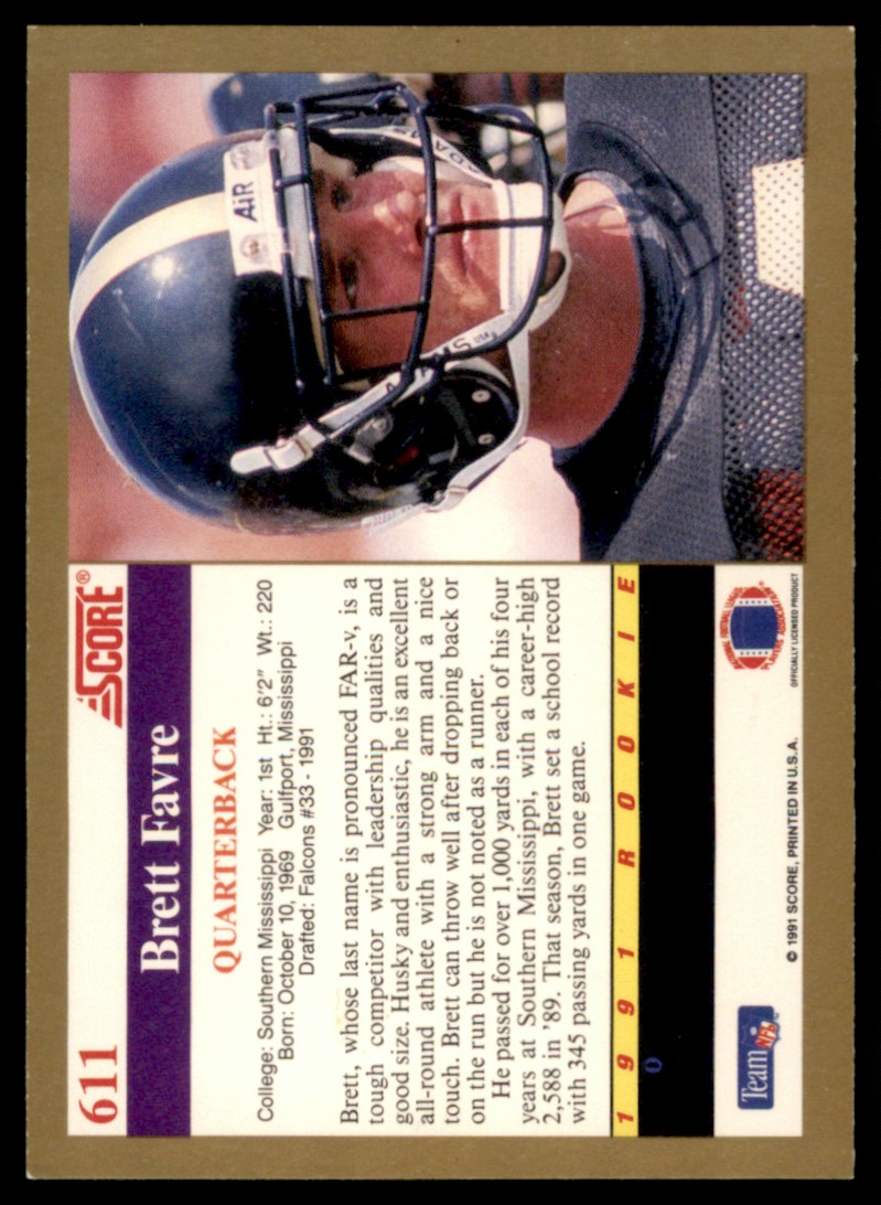 1991 Score Brett Favre #611 card back image