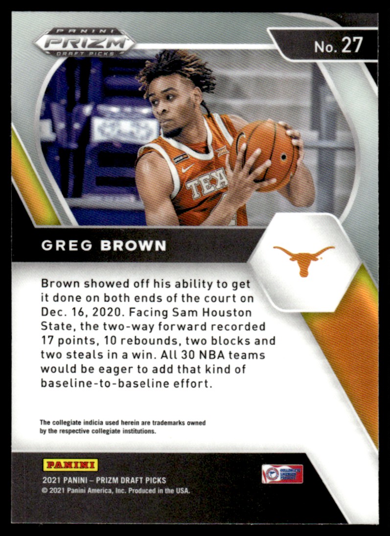 2021-22 Prizm Draft Picks Greg Brown III #27 card back image