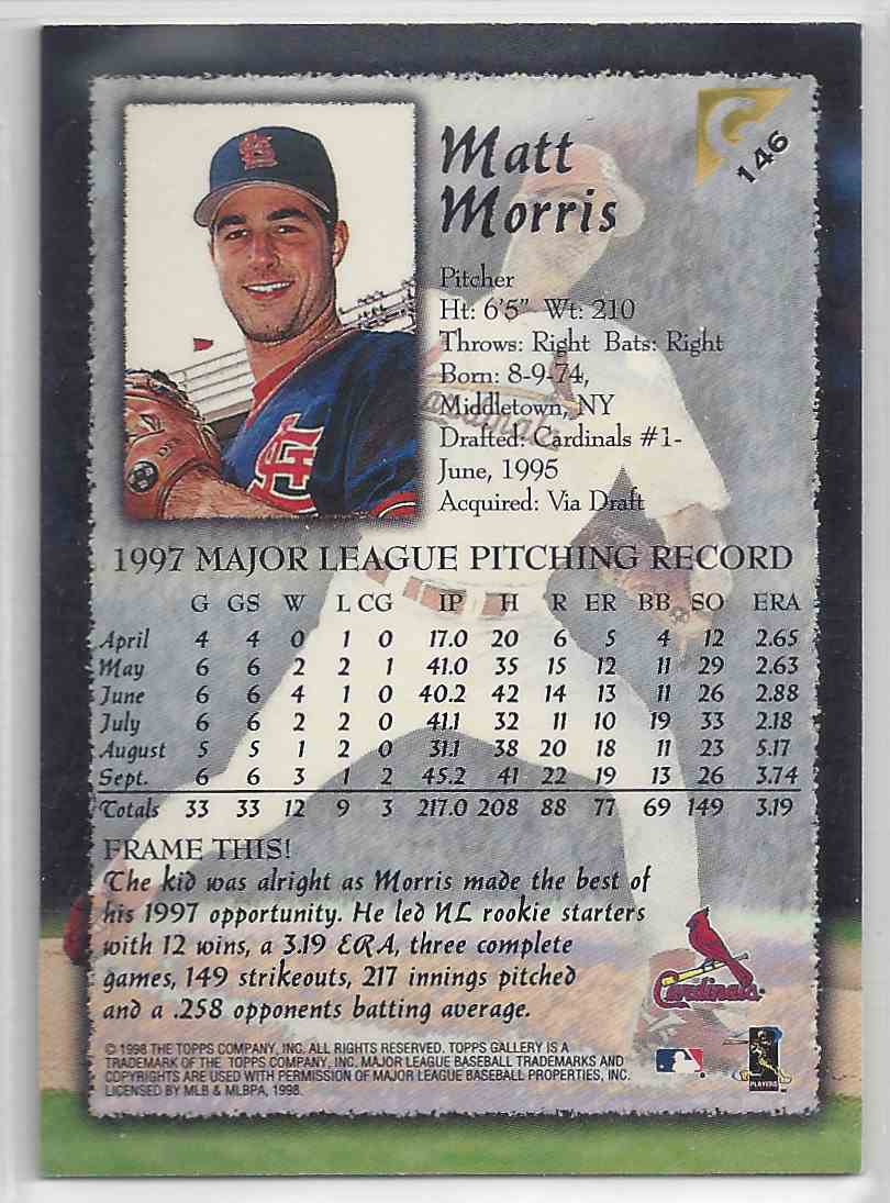 1998 Topps Gallerry Impressions Matt Morrisd #146 card back image