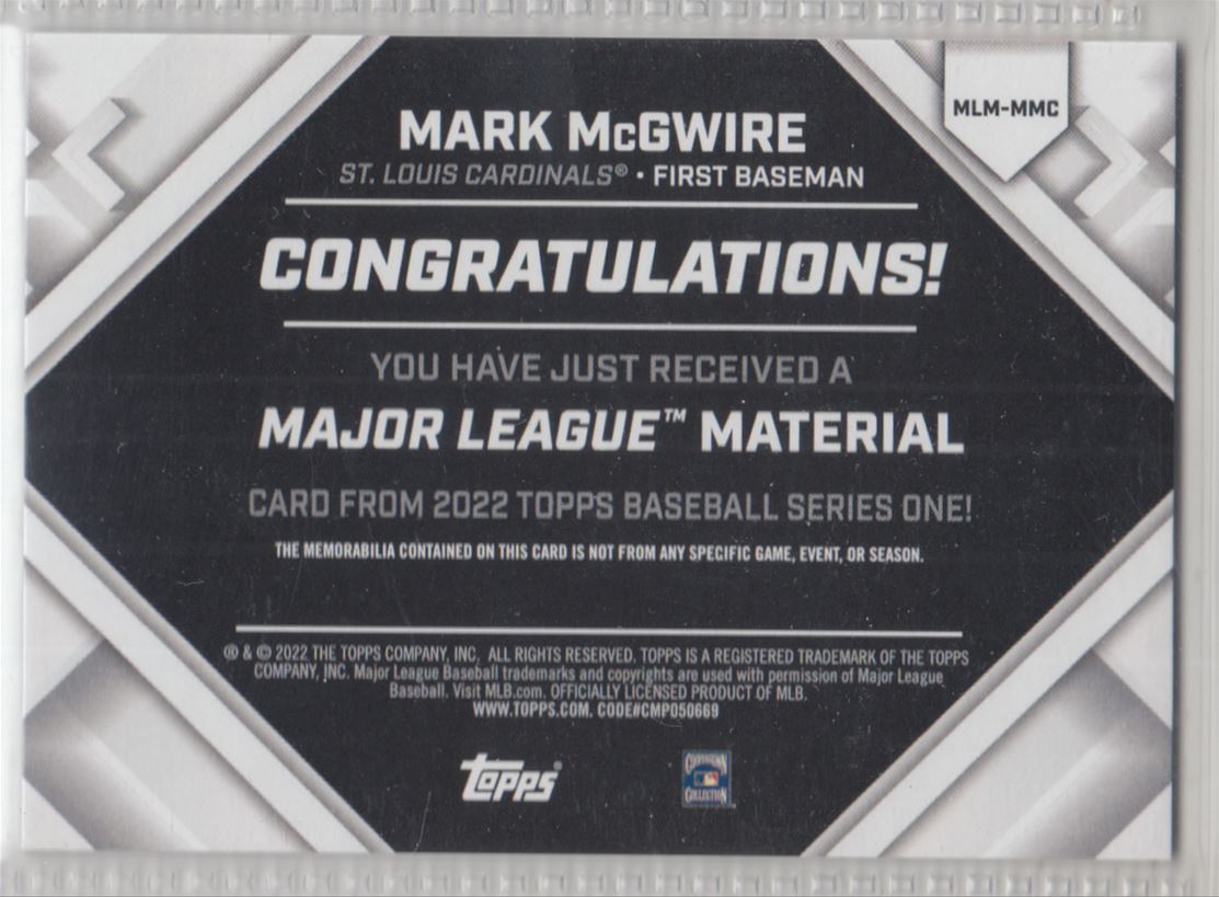 2022 Topps Major League Materials Mark McGwire #MLM-MMC card back image