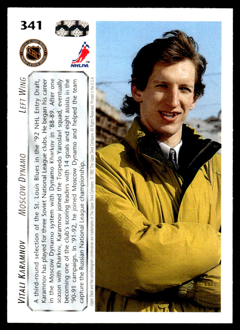 1992-93 Upper Deck Vitali Karamnov #341 card back image