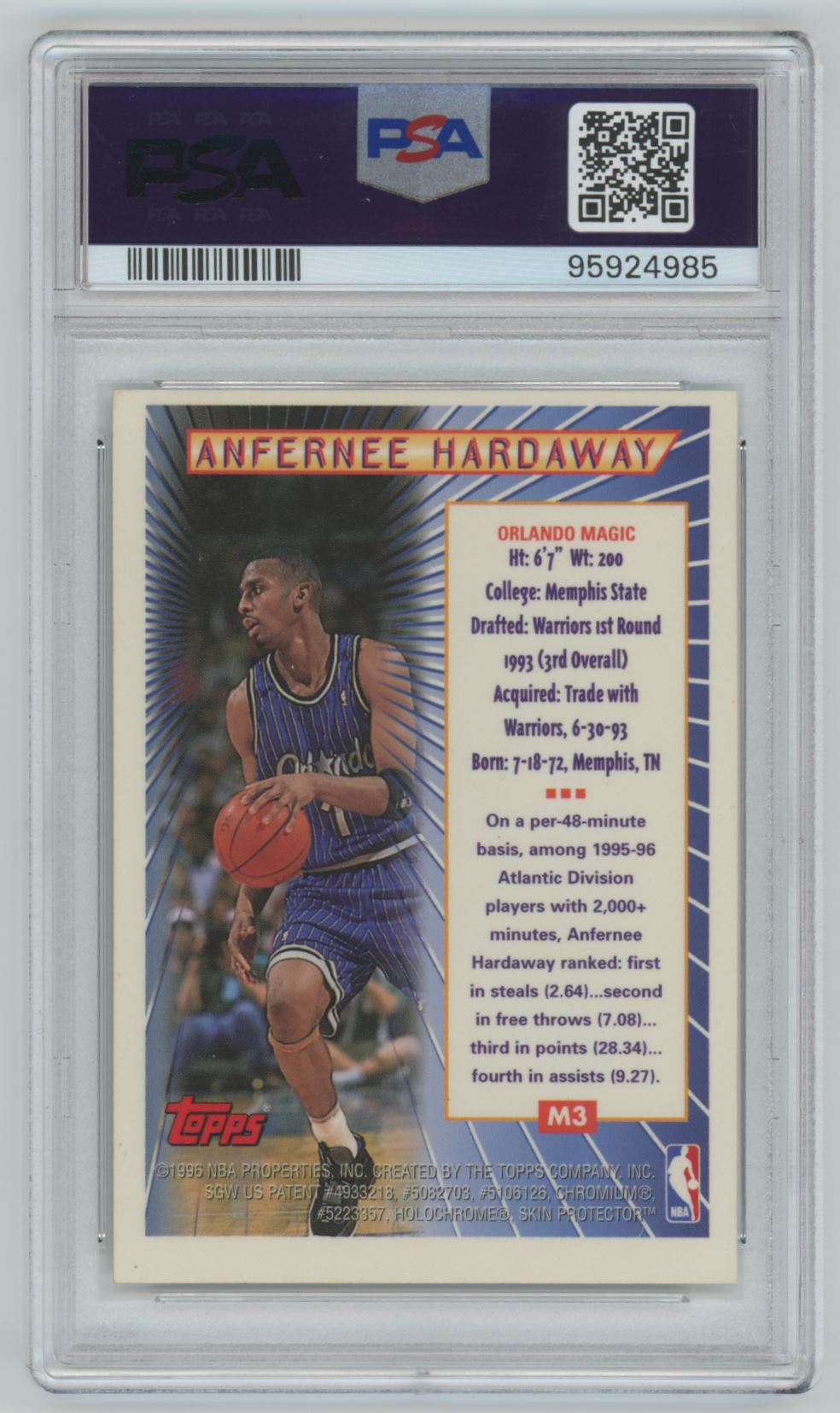 1996-97 Topps Topps Finest Mystery Finest Anfernee Hardaway #M3 card back image