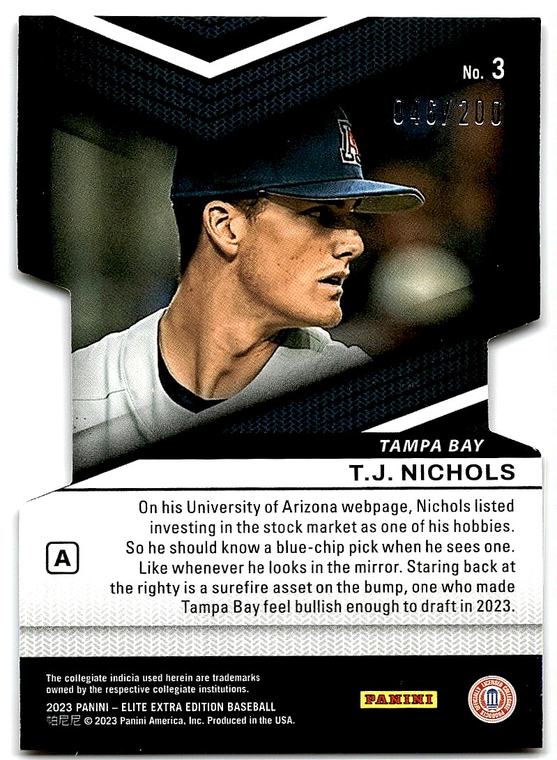2023 ELITE EXTRA EDITION PRIME NUMBERS DIE-CUT T J NICHOLS #3 card back image