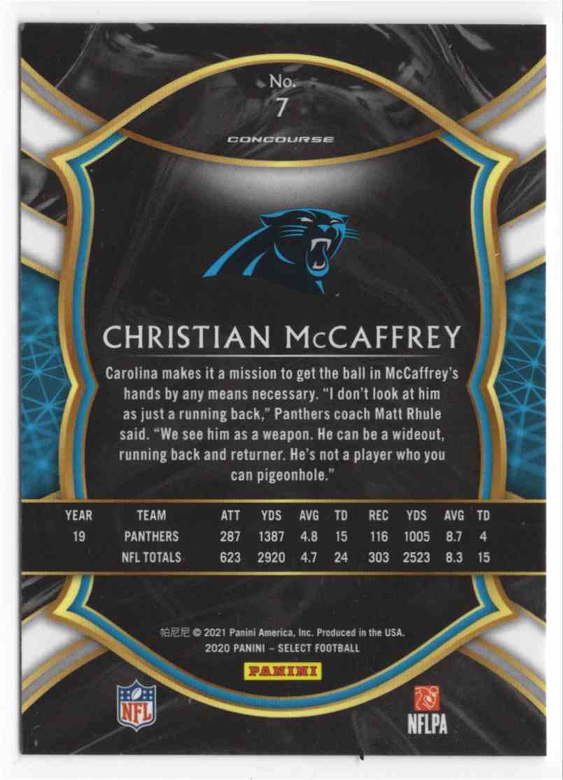 2020 Select Christian McCaffrey #7 card back image