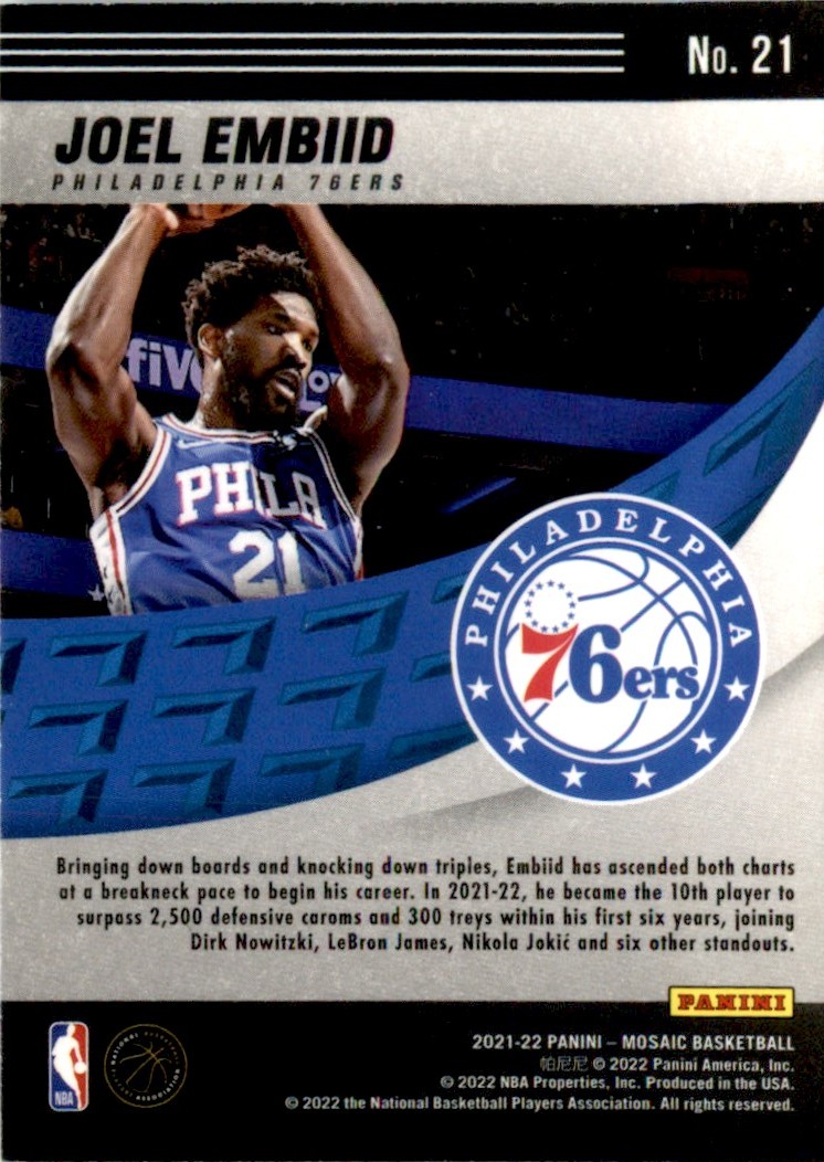 Joel Embiid 2022-23 Panini Mosaic Elevate #21 Philadelphia 76ers