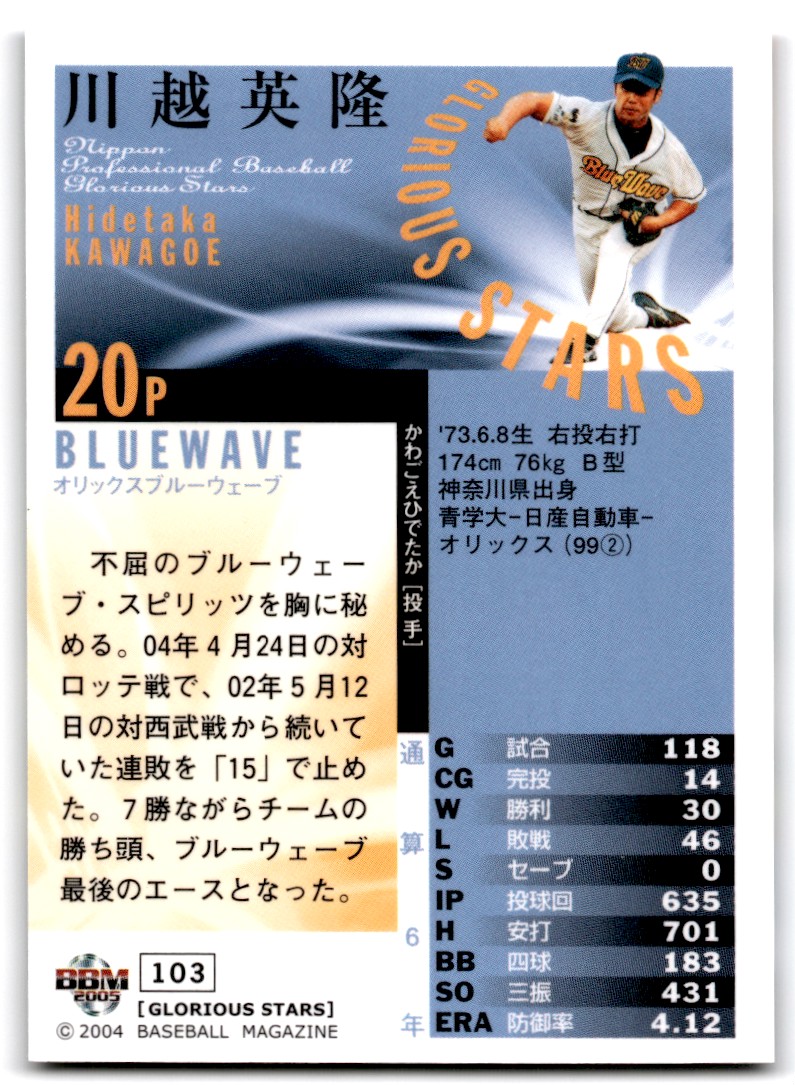 2004 BBM Glorious Stars Hidetaka Kawagoe Bluewave #103 | eBay