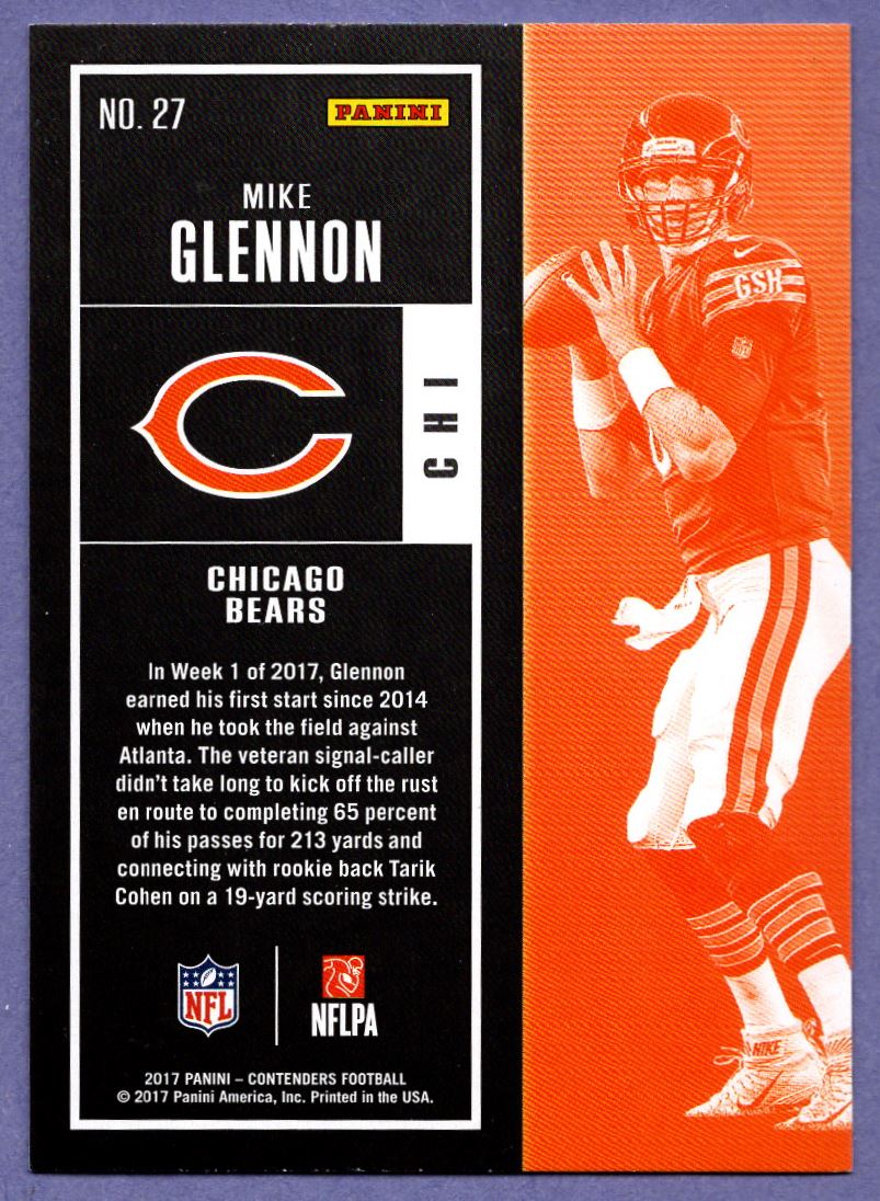 2017 Contenders Mike Glenon #27 card back image