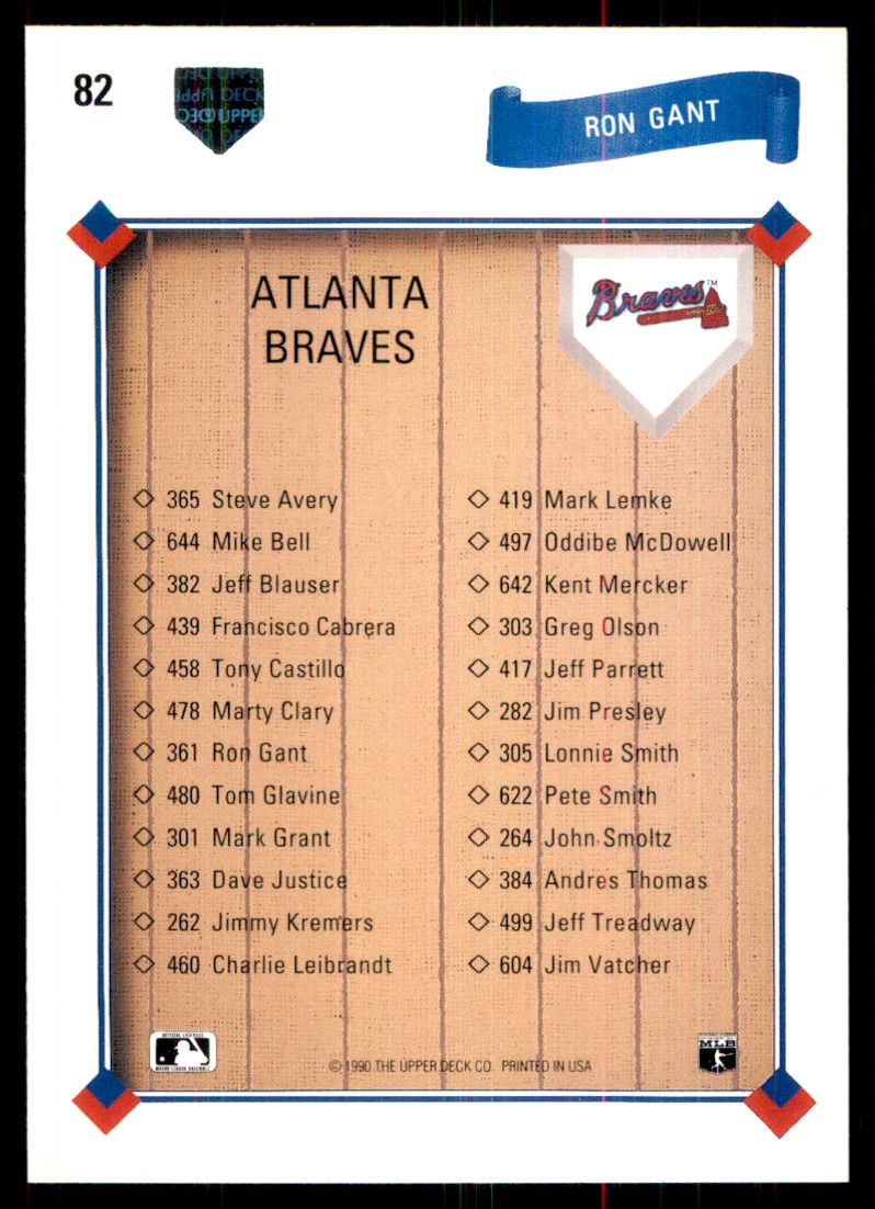 1991 Upper Deck Ron Gant TC #82 card back image
