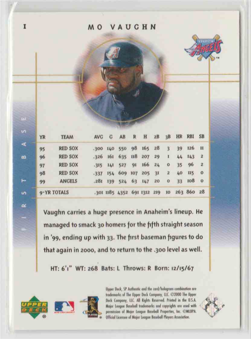 2000 SP Authentic Mo Vaughn #1 card back image