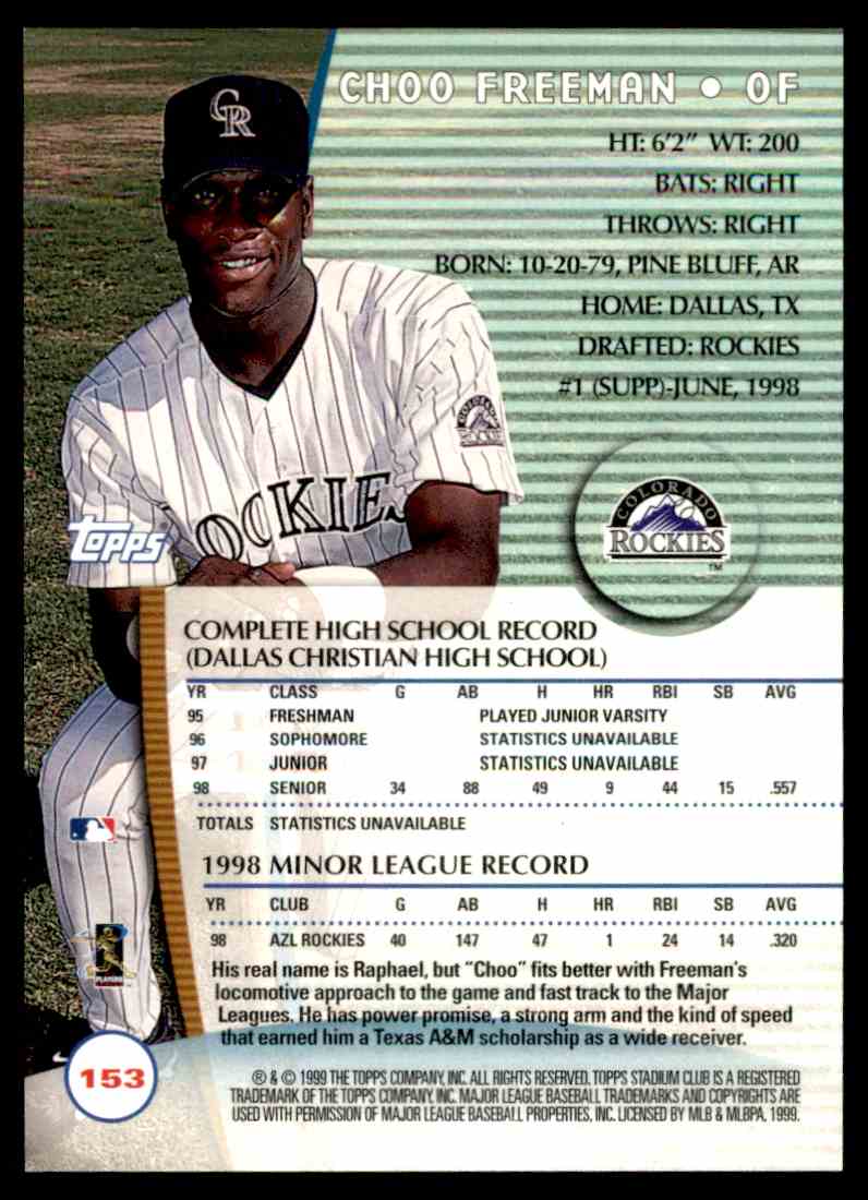 1999 Stadium Club Choo Freeman #153 card back image