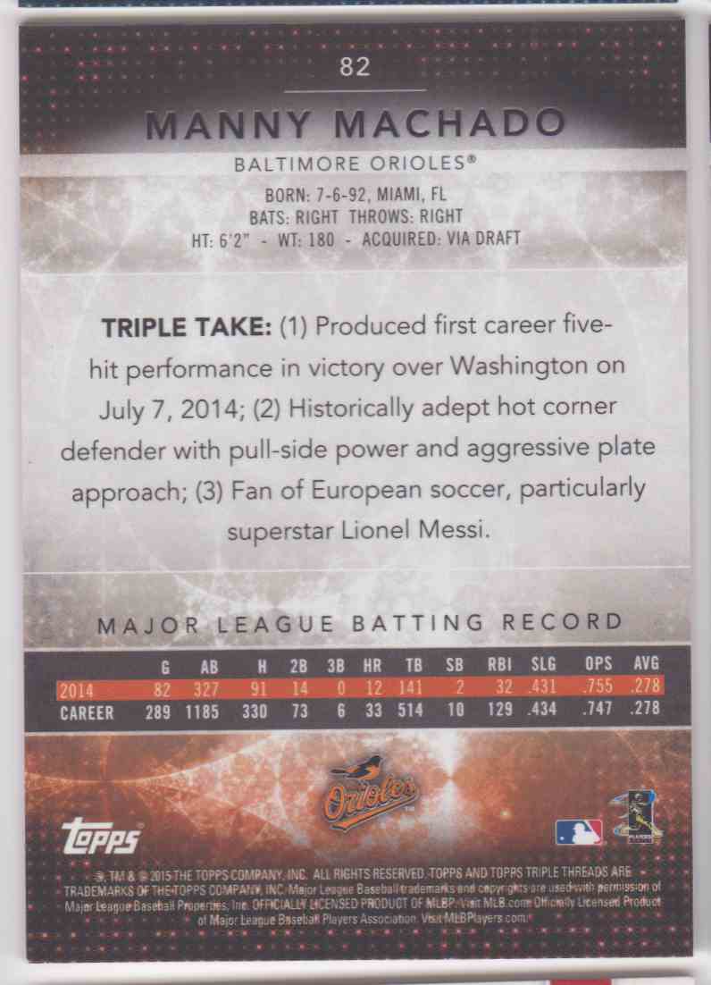 2015 Topps Triple Threads Amethyst Manny Machado #82 card back image