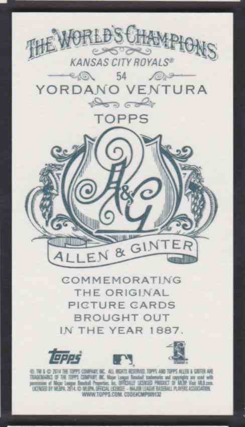 2014 Topps Allen & Ginter's Back Mini Yordano Ventura #54 card back image