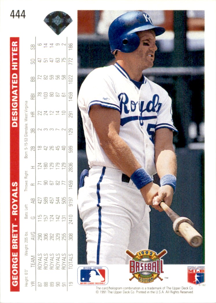 1992 Upper Deck George Brett #444 card back image