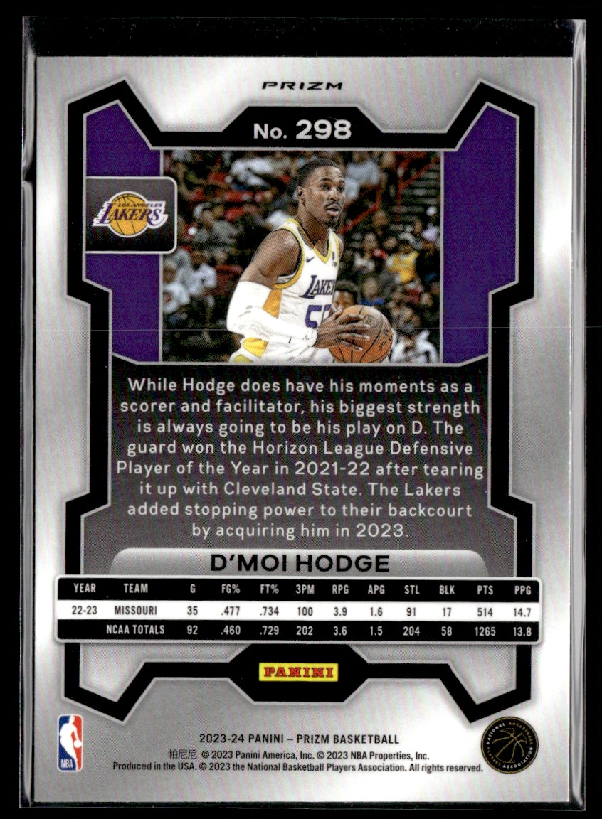 2023-24 Panini Prizm Red Ice D'Moi Hodge #298 card back image