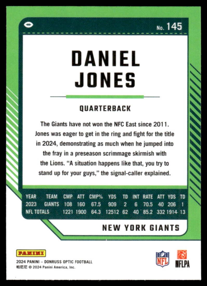 2024 Donruss Optic Daniel Jones #145 card back image